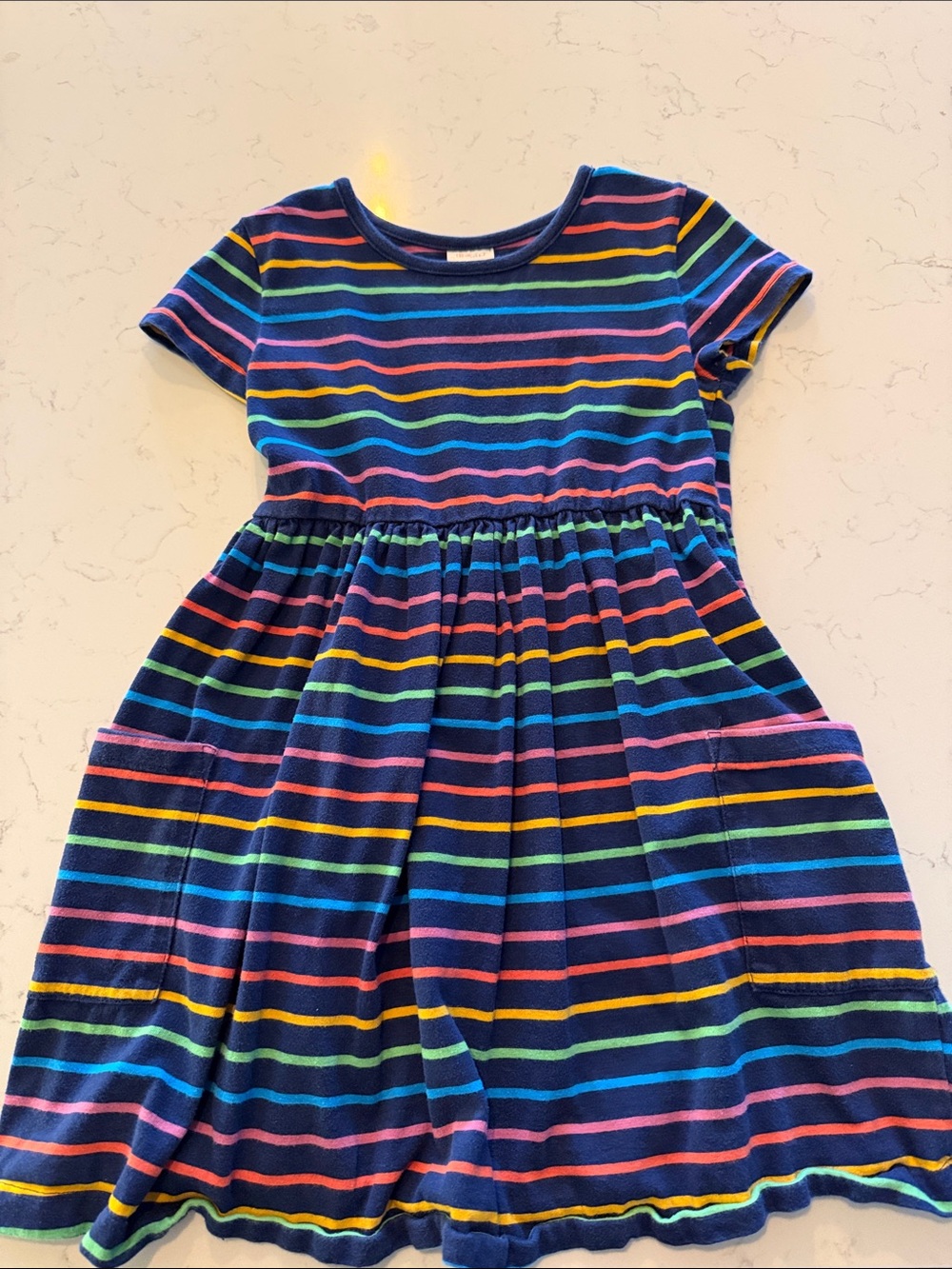 Hanna Andersson Navy Rainbow Stripe Short Sleeve Dress